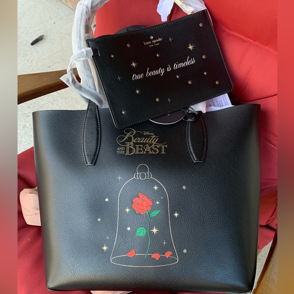 Authentic KATE SPADE Reversible leather Beauty and the beast  tote/Wristlet - Picture 2 of 13